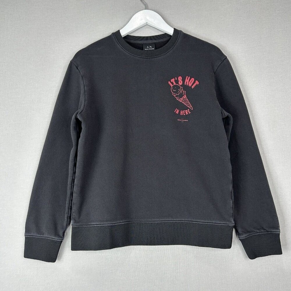 Armani Exchange Womens Sweatshirt Medium Black It's Hot In Here Ice Cream Crew